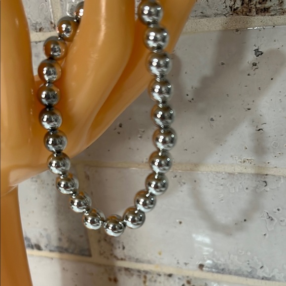 Silver Plated Beaded Bracelet Elastic Slip On - Picture 3 of 5